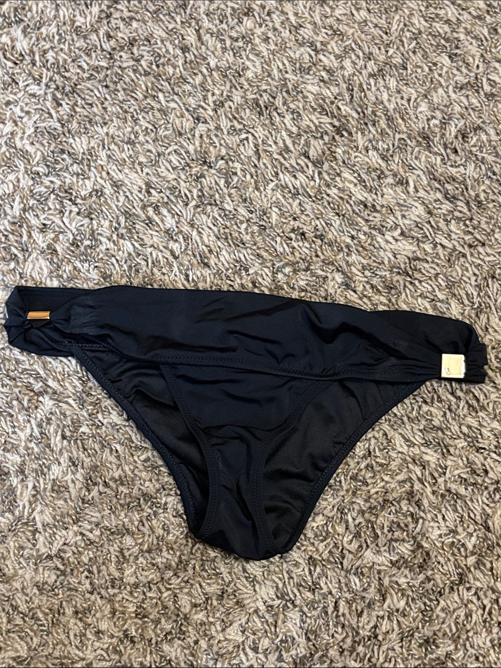 Victoria's Secret Ruched Black Bikini Bottom with Gold Hardware XS NWOT